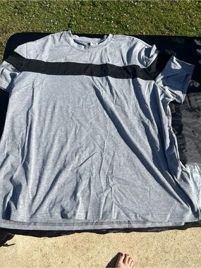 Women's Light Gray Short Sleeve Tee with Black Chest Stripe